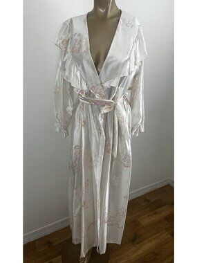 Vintage Kingly Women's L 16/18 Acetate Nylon Shiny Floral Robe Glimmer Guilford